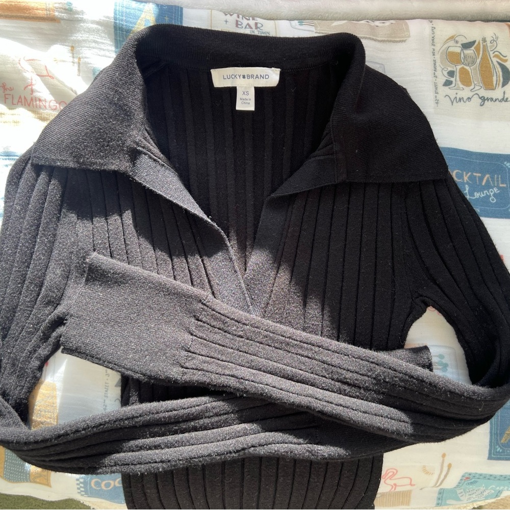 Lucky Brand Women's Black Ribbed Sweater Dress
